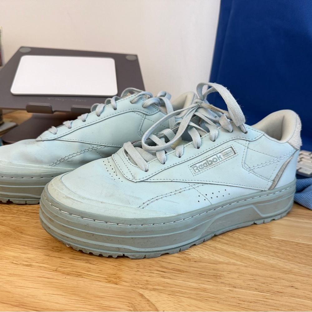 Reebok Club C Double leather shoes, monochromatic light teal blue.